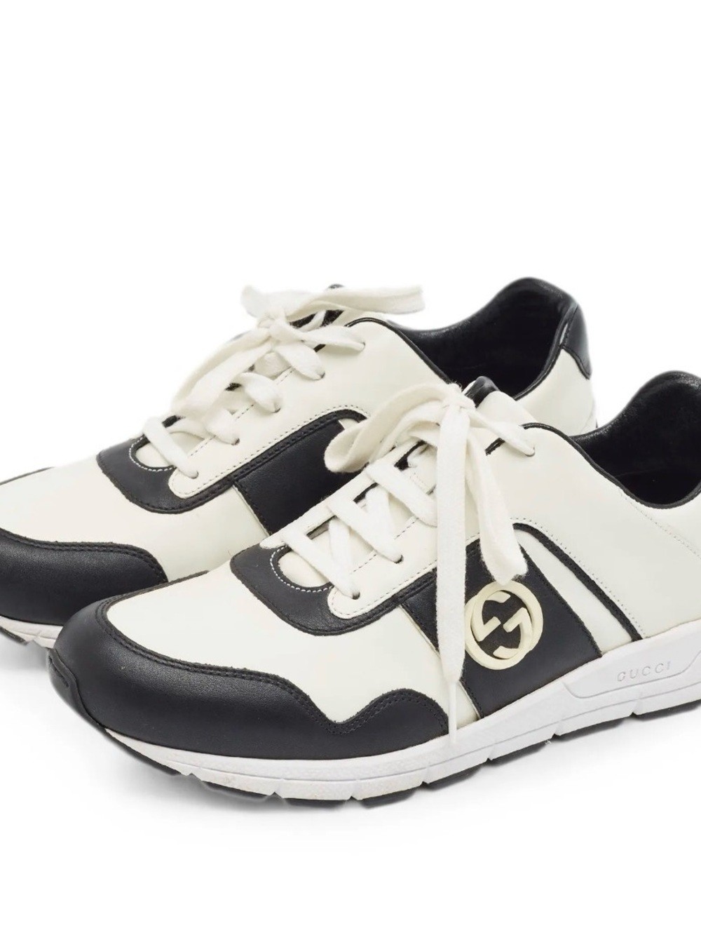 Gucci Women's White and Black Leather Logo Accent Sneakers